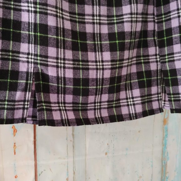 Motel plaid flannel slight spandex lined zipper skirt/L/purple green black - Picture 2 of 8